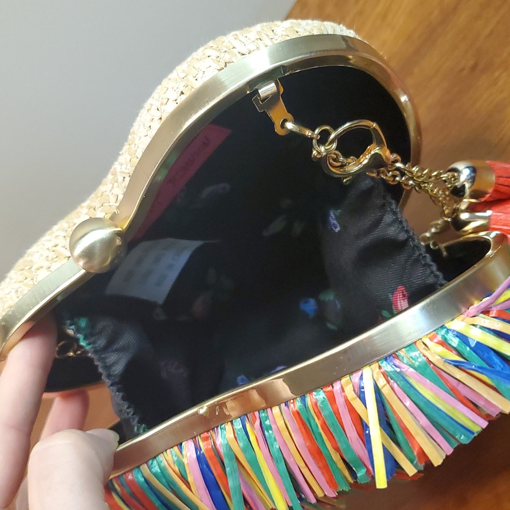 Betsey Johnson  Multicolor Fringe Heart Shoulder Bag Clutch - Picture 6 of 10